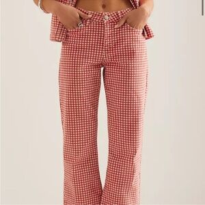 Anthropologie Red & Cream Ankle Gingham Jeans NWT!